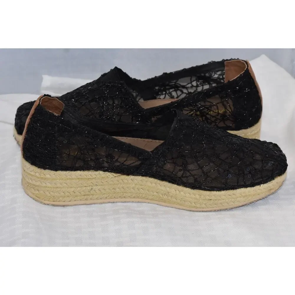 JOY & MARIO Mesh Sequin Espadrilles Wedge Heel Platform Shoes Size 7